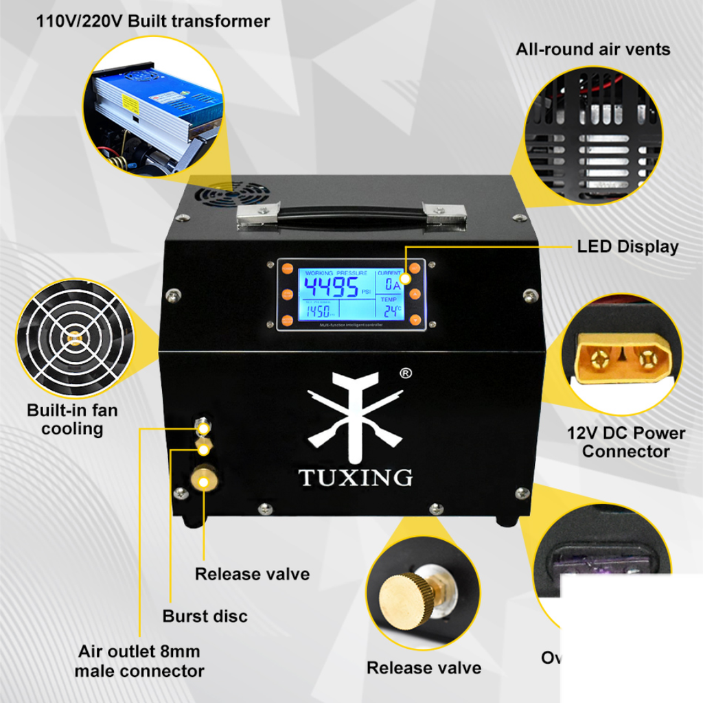 TUXING TXET063 4500Psi 300Bar LCD Display PCP Air Compressor