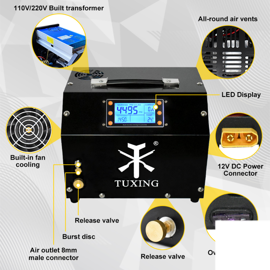 TUXING TXET063 4500Psi 300Bar LCD Display PCP Air Compressor