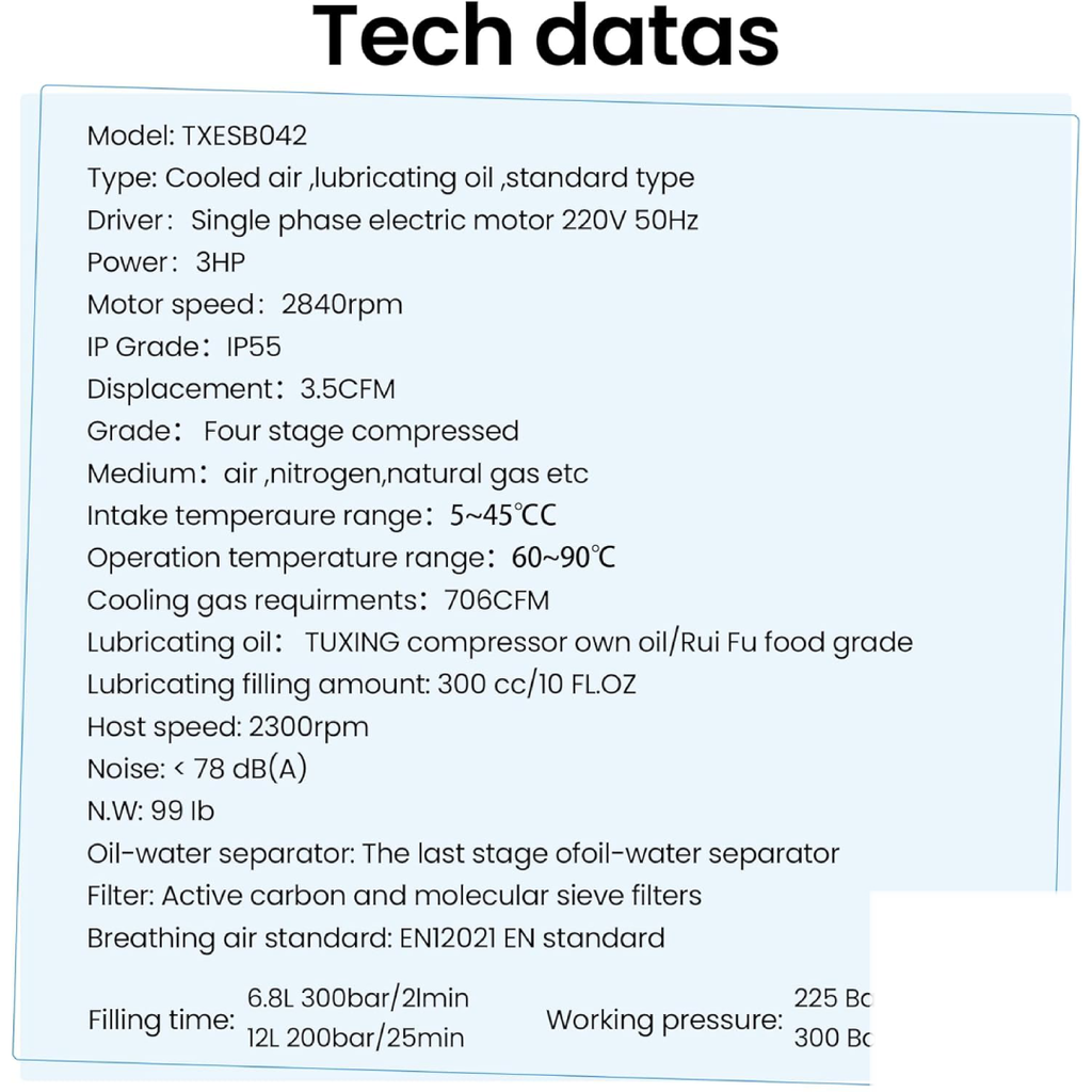 TUXING 4500Psi 300Bar High Pressure Compressor