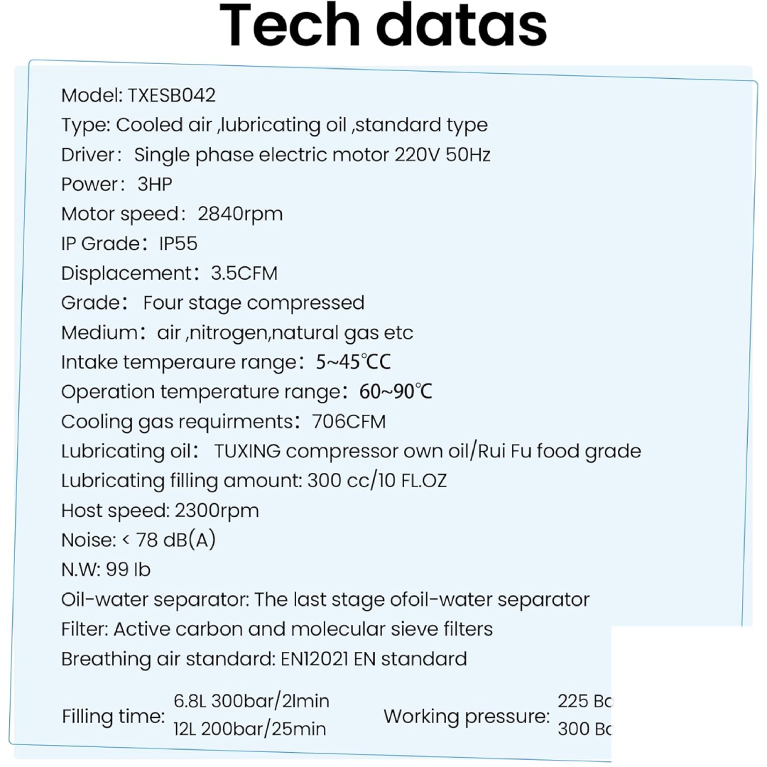 TUXING 4500Psi 300Bar High Pressure Compressor
