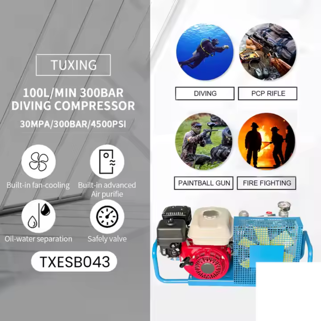 TUXING Gasoline Drive Auto Stop 4500Psi 300Bar High Pressure Compressor