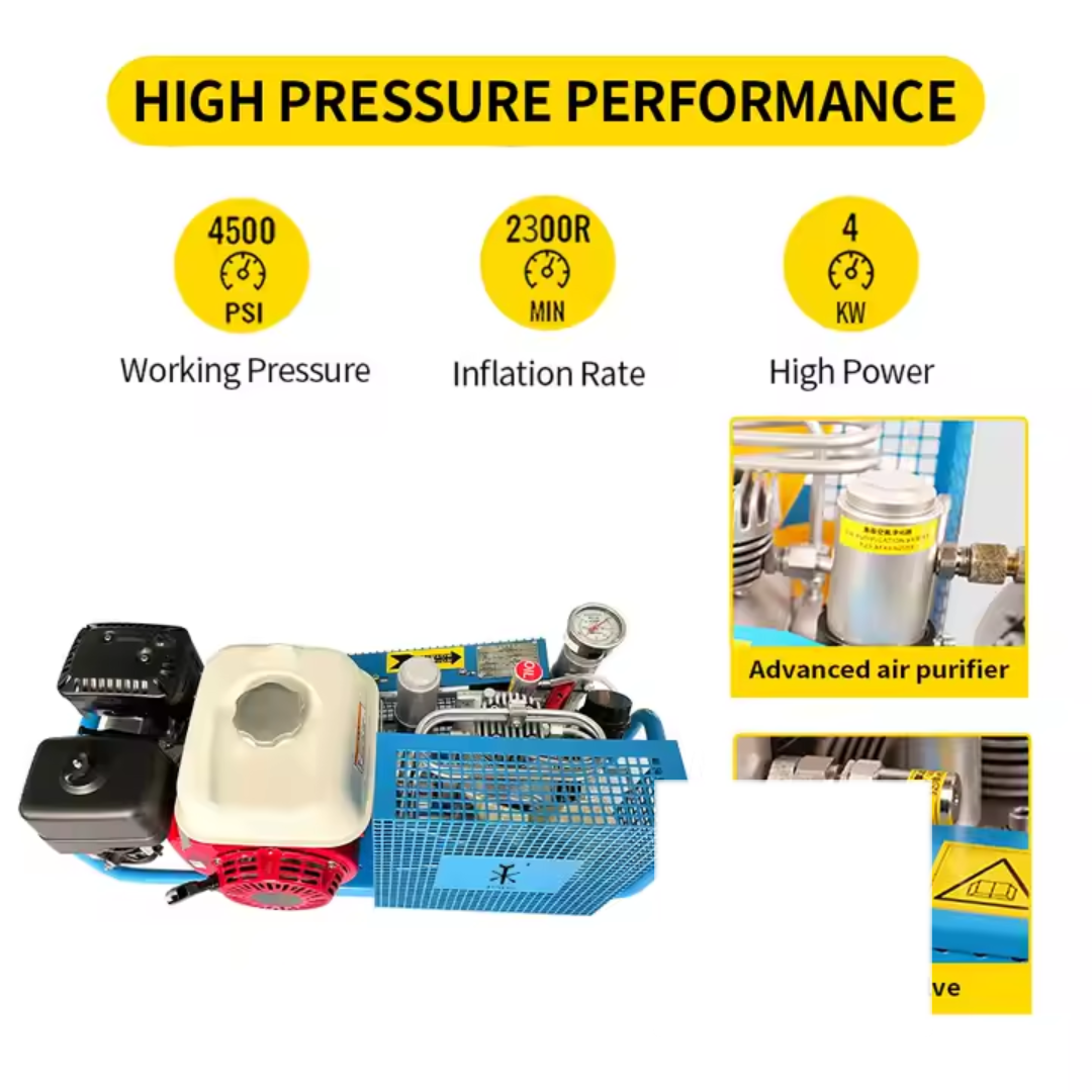 TUXING Gasoline Drive Auto Stop 4500Psi 300Bar High Pressure Compressor
